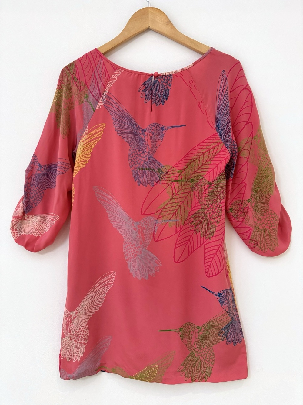 Coral Hummingbird Print Women's Blouse - Picture 5 of 10